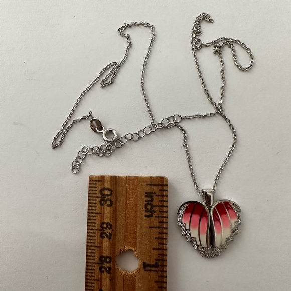 925 Silver double heart initial name cz green handmade enamel necklace - Picture 5 of 7